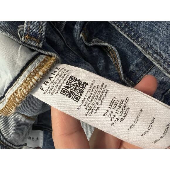 Frame Le Jane Crop High Rise Wide Leg Straight Jeans Women’s Size 27 Raw Hem - Picture 9 of 11